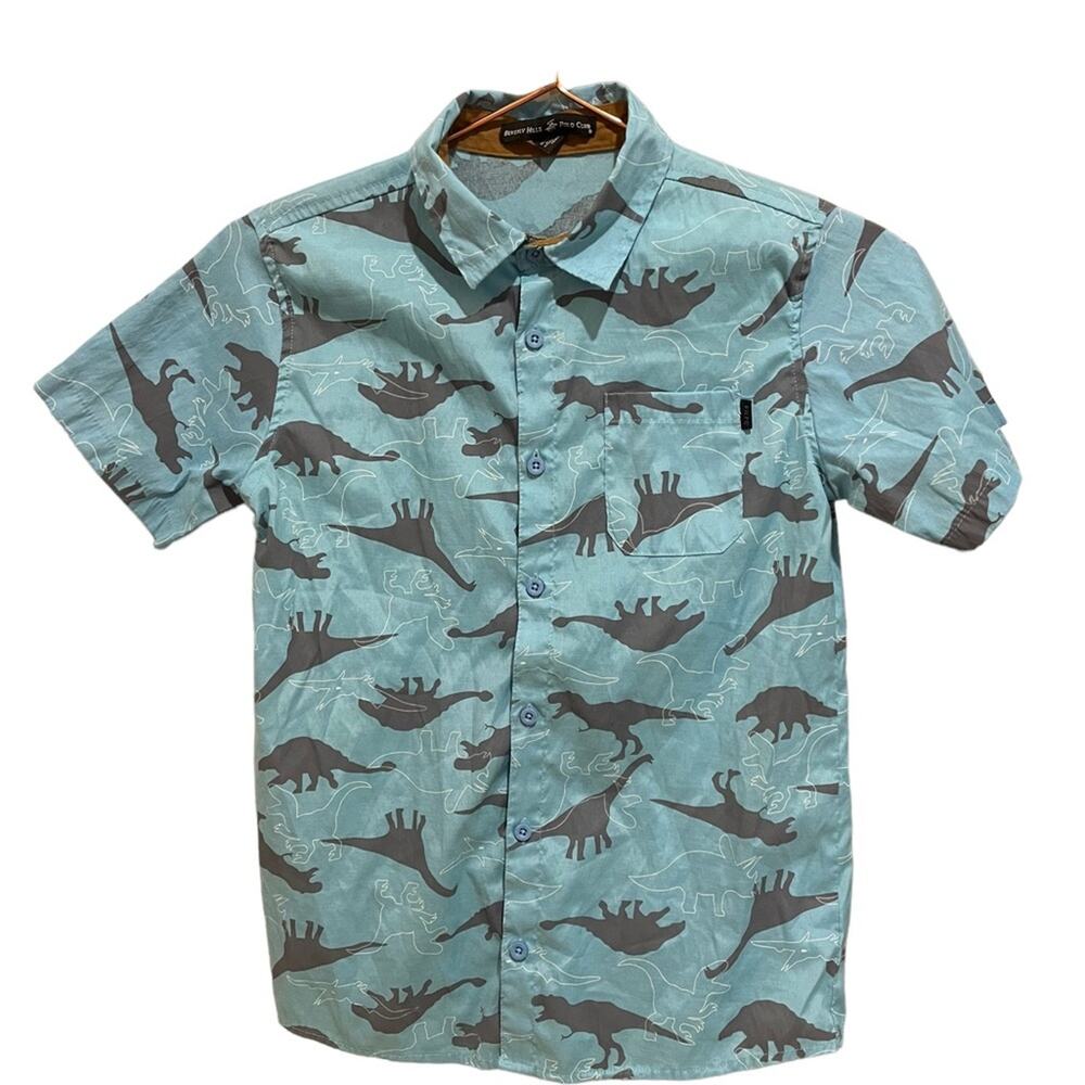 Beverly hills polo club dinosaurs button down boys shirt size 12